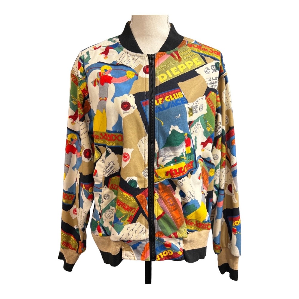 Tail Vintage 90s Novelty Travel Print Bomber Jacket Size L Golf Tennis‎ USA